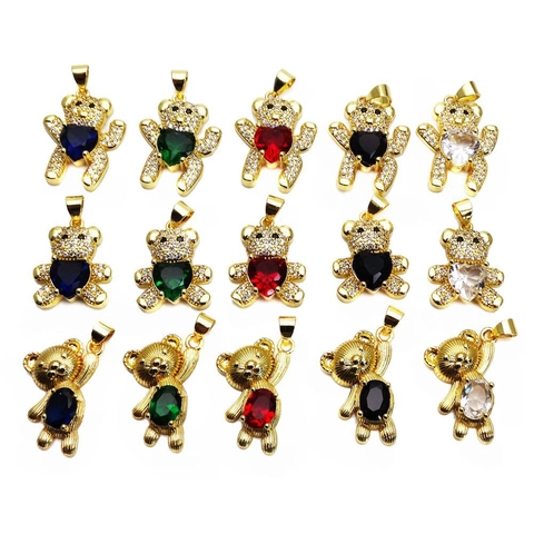 Teddy Bear Pendant Necklace Copper Micro Pave Heart Colorful Zircon Jewelry Accessories For Women Girls Fashion Charms