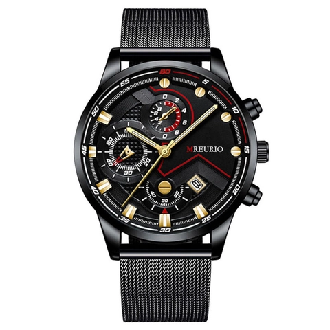 Men's Quartz Watch With Stainless Steel Mesh Strap Business Fashion Chronograph Design Calendar Casual