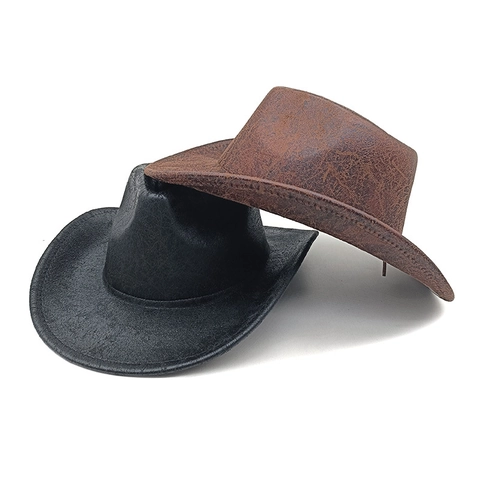 Cappello Cowboy Western Vintage Trama Scamosciata Tesa Larga Protezione Solare Jazz Fedora Per Uomini Donne