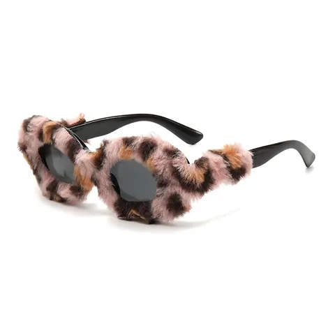 Lunettes De Soleil À Bordure En Fausse Fourrure Pelucheuse UV400 Monture Ovale Papillon Mode Fête Pour Femmes Style Y2K