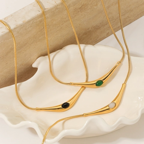 Collar Con Colgante Vintage De Acero Inoxidable Piedra Natural Cadena De Serpiente Joyería Elegante Para Mujer
