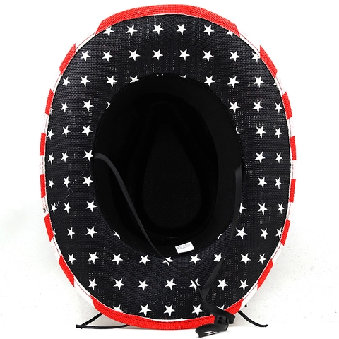 Chapeau De Cow-Boy De L Ouest Paille De Papier Drapeau Americain Etoiles Rayures Large Bord Respirant Retro Patriotique Ete Exterieur