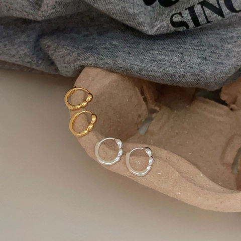 Orecchini In Argento Sterling 925 Minimalista Texture Perline Cerchi Per Donna Stile Geometrico Elegante