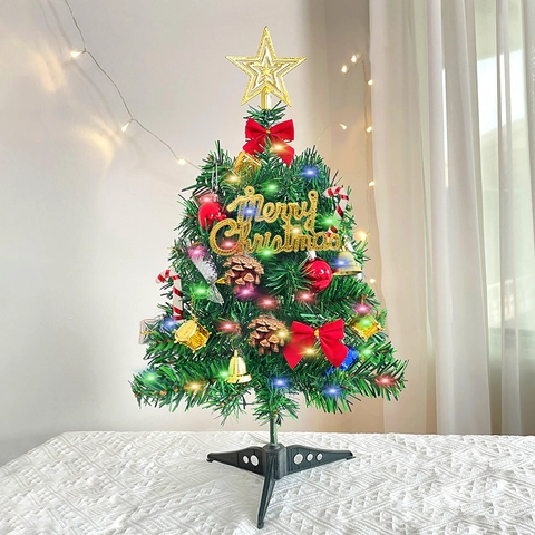 Mini Árbol De Navidad De Escritorio Con Luces LED Árbol Artificial De PVC Para Decoración De Mesa Hogar Oficina Adorno Festivo