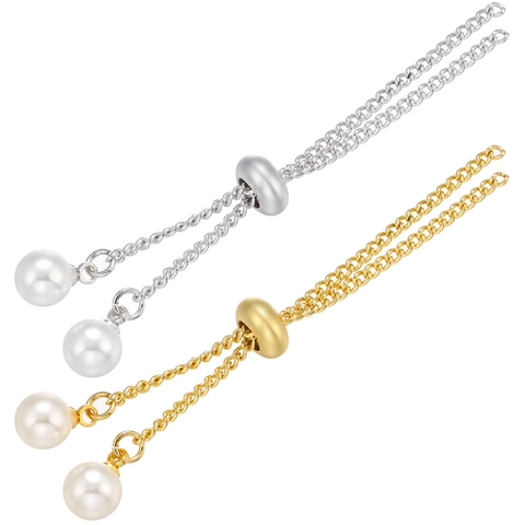 Verstellbarer Gleitverschluss Armband Messing 18K Vergoldet Künstliche Perle DIY Schmuckherstellung Verlängerungskette Verbinder