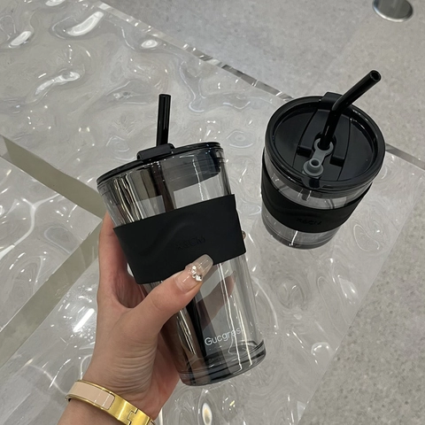 Nordic Style Glass Tumbler Coffee Cup With Lid And Straw Heat Resistant Protective Sleeve For Office Travel