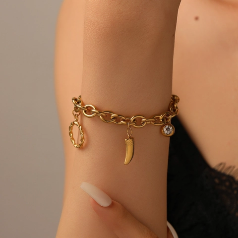Pulsera de Abalorios de Acero Inoxidable de Moda Corazón Strass para Mujer Pulsera de Cadena de Eslabones Gruesos Joyería de Regalo
