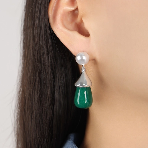 Vintage Water Drop Resin Earrings For Women Imitation Artificial Pearl Stainless Steel Earring Post Gold Silver Elegant Jewelry