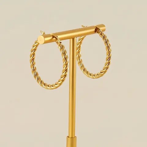 Gedraaide Touw Hoop Oorbellen 18K Verguld Roestvrij Staal Retro Chunky Ronde Cirkel Sieraden Voor Vrouwen