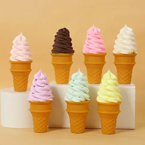 Realistic Artificial Ice Cream Cone Model Simulation Dessert Toy PVC Display Photography Props Desktop Ornament Colorful Swirl