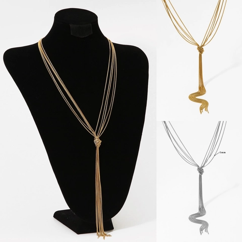 Multi Layer Tassel Knot Necklace Stainless Steel Multi Row Fine Chain Hip Hop Exaggerated Fashion Jewelry For Women