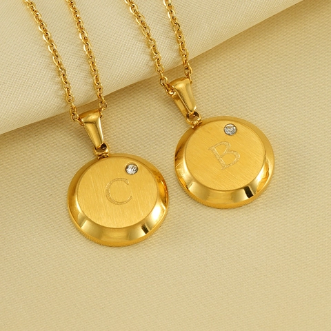 Letter Pendant Necklace 18K Gold Plated Stainless Steel With Rhinestone Zircon Minimalist Jewelry For Women