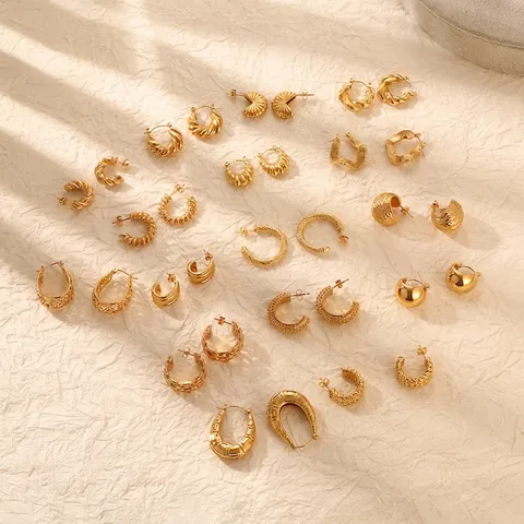 Orecchini A Cerchio In Acciaio Inossidabile Placcati Oro 18K Vintage Texturizzati Intrecciati Geometrici Per Donne