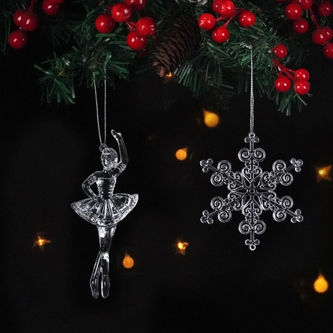 Adornos Colgantes De Navidad Acrílico Transparente Bailarina De Ballet Copo De Nieve Icicle Decoración De Árbol
