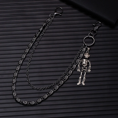 Double Layer Metal Pant Chain Skeleton Pendant Hip Hop Punk Style Waist Jeans Chain Accessory