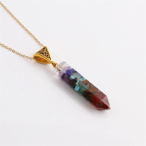Collana Pendente Colonna Esagonale 7 Chakra Pietra Catena Acciaio Inossidabile Gioielli Meditazione Reiki Per Donna