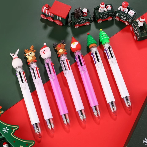 Christmas Multi Color Ballpoint Pen Retractable Silicone Santa Reindeer Decor School Stationery Gift Party Favors