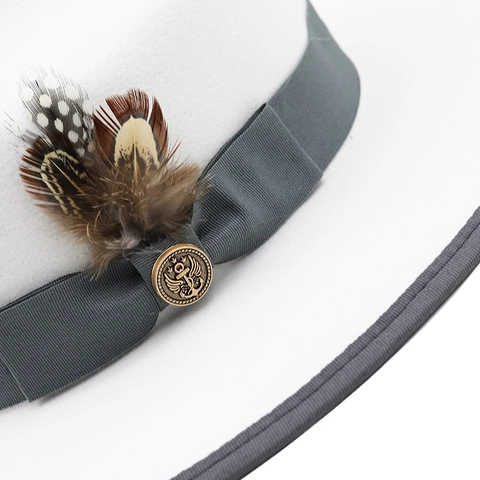 Cappello Fedora A Tesa Larga In Feltro Di Lana Con Piuma Naturale E Distintivo Ancora In Metallo Elegante Cappello Jazz Per Uomo Donna