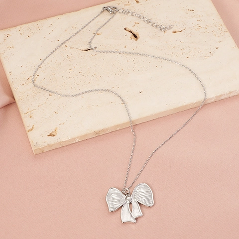 Collana Con Pendente A Fiocco Acciaio Inossidabile 304 Nodo Stile Coreano Dolce Gioielli Di Moda Eleganti Per Donne