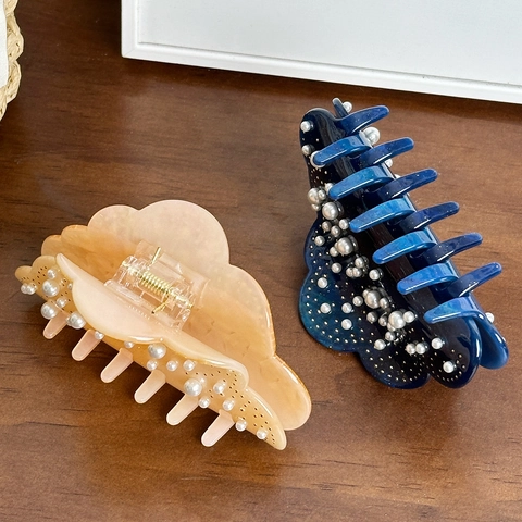 Cloud Shape Haarklammer Acetat Künstliche Perle Verziert Haargreifer Marmor Textur Haarschmuck Für Damen