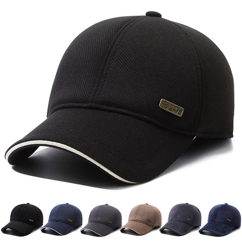 Winter Baseball Cap Corduroy Cotton Warm Ear Flaps Windproof Outdoor Hat For Men Metal Sport Badge Adjustable