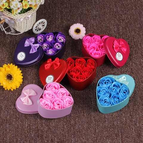 Soap Rose Flower Heart Shaped Tin Box Handmade Decorative Floral Gift For Mother Valentine Wedding Birthday Anniversary