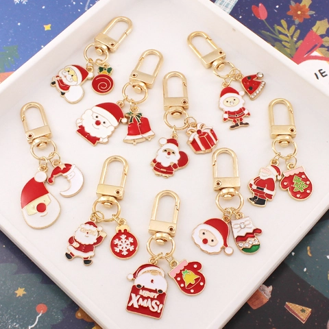 Natale Babbo Natale Portachiavi Lega Smalto Campanello Pendente Borsa Ornamento Appeso Regalo Di Natale Cartone Animato Carino Moda