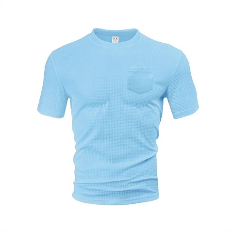 Men Waffle Knit T-Shirt Short Sleeve Crew Neck With Pocket Loose Casual Summer Breathable Polyester Spandex Top