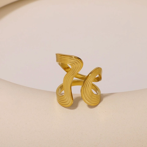 Wickelring Wellenlinie Edelstahl 18K Vergoldet Verstellbar Geometrisch Minimalistisch Ins Stil Schmuck Für Damen