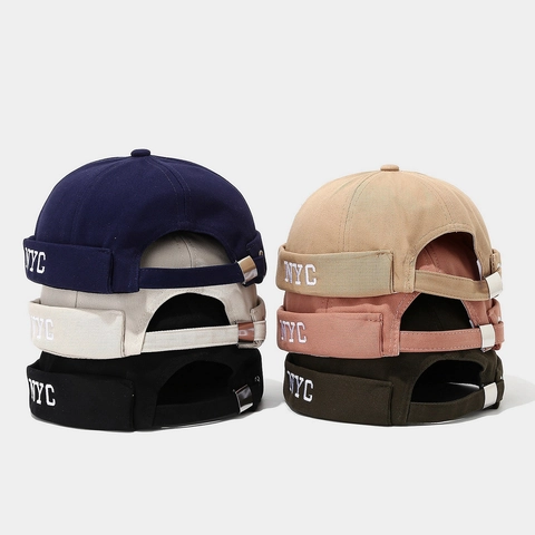 Gorro Docker Retro Algodón Beanie Sin Ala Bordado NYC Hebilla Metal Ajustable Streetwear Miki Hat