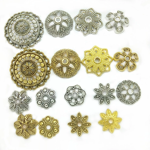 Tapas De Cuentas De Aleación Vintage Espaciadores Flores Diseño Pétalo Hueco Estilo Envejecido Para Fabricación De Joyas DIY Accesorios