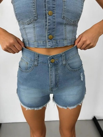 High Waist Denim Shorts Women Cotton Washed Frayed Raw Hem Slim Fit Casual Five Pockets Distressed Jeans Shorts