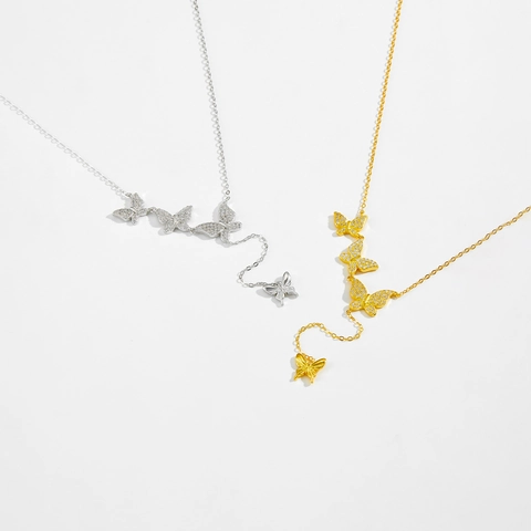 Collana con Ciondolo a Farfalla in Argento Sterling 925 per Donna Lussuosi Strass Intarsiati Catena Regolabile Gioielli a Forma di Y