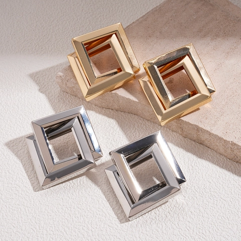 Geometric Rhombic Interlocking Square Stud Earrings With 925 Sterling Silver Earring Post Minimalist Metal Jewelry For Women