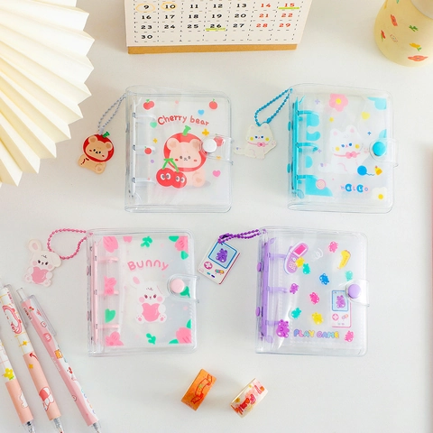 Mini 3-Hole PVC Loose-leaf Photo Album DIY Cartoon Card Collector With Acrylic Charm Stationery Storage For School Girls