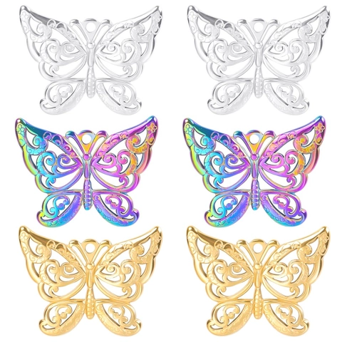 Collar Con Colgante De Mariposa Hueca De Acero Inoxidable Para Mujer Chapado En Oro Plata Arco Iris Joyería Minimalista Regalo