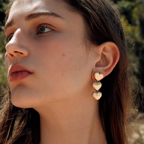 Layered Herz Tropfen Ohrringe 18K Vergoldeter Edelstahl Glatt Dangle Schmuck Für Frauen Trendy INS Stil