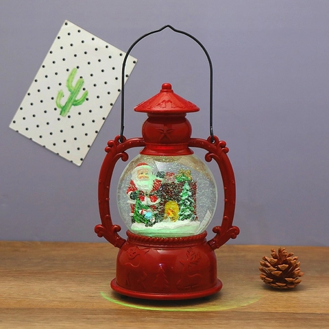 Linterna de Navidad Roja Retro Bola de Nieve Con Música Luz LED Papá Noel Reno Casa de Jengibre Decoración Festiva de Escritorio