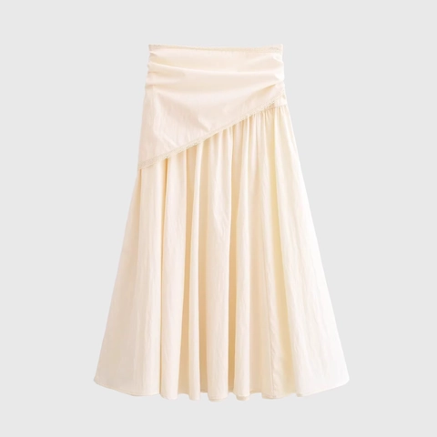 Falda Midi De Mujer Cintura Alta Encaje Cinturón A-Línea Elegante Street Style Liso Blanco Crema Poliéster