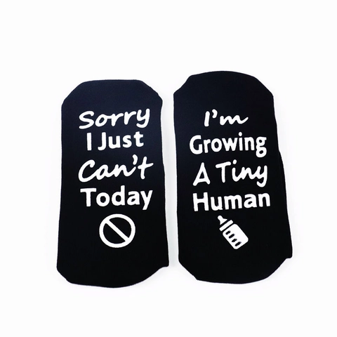 Calcetines De Maternidad Antideslizantes Con Estampado De Letras Divertidas Mezcla De Algodón Cómodos Transpirables Negro
