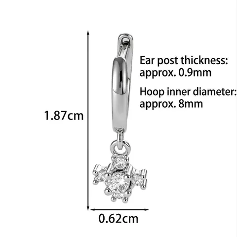 Vintage Cross Pendant Huggie Hoop Earrings Copper Zircon Snowflake Ear Piercing Jewelry For Women