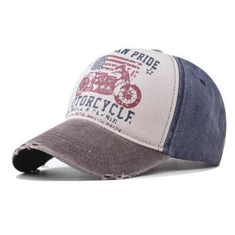 Vintage Washed Baumwolle Baseballkappe Amerikanischer Retro Motorrad Druck Verstellbare Sonnenhut Für Herren Damen