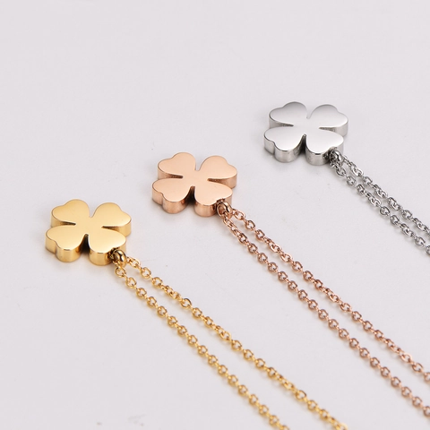 Collar Con Colgante De Trébol De Cuatro Hojas De Acero Inoxidable Con Circonita Joyería De Moda Para Mujer Estilo Elegante