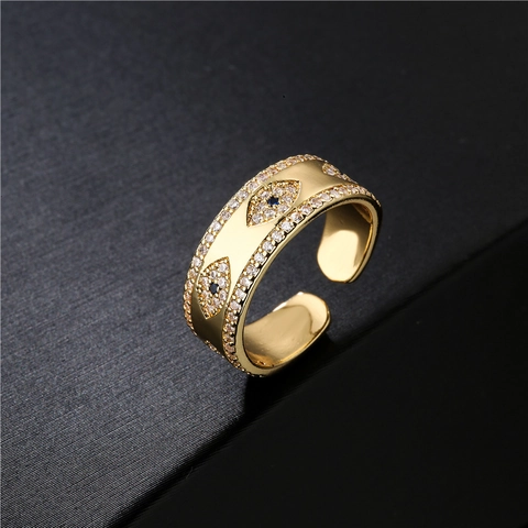 Anello Aperto Malocchio Rame Placcato Oro 18K Zircone Regolabile Micro Intarsio Gioielli Di Moda Per Donna