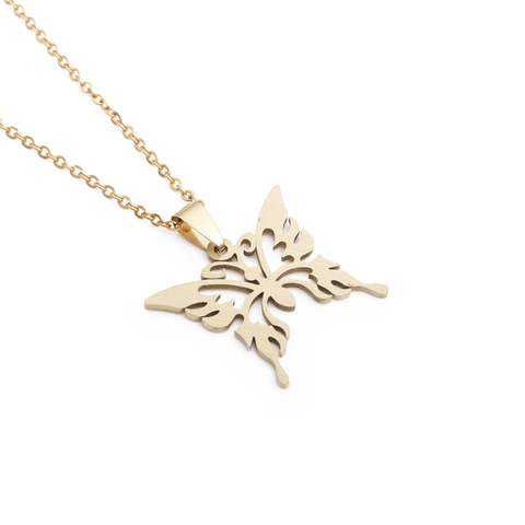 Collier Pendentif Papillon Acier Inoxydable Évidé Poli Bijou Cadeau Pour Femmes Dames Filles Accessoire Élégant