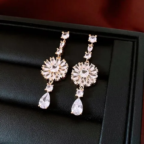Luxus Zirkon Sonnenblumen Ohrhänger Mit 925 Sterling Silber Ohrstecker Eleganter Wassertropfen Anhänger Für Damen