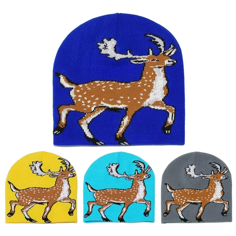Dames Kerst Rendier Jacquard Gebreide Muts Winter Warm Acryl Randloze Beanie Voor Kerstmis Vakantie Festival Cadeau