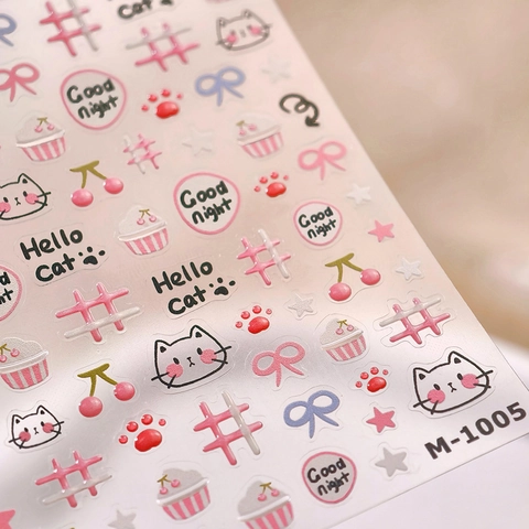 Autocollants Pour Ongles Chat Dessin Animé Effet Jelly Auto-adhésif Kawaii Nœud Cœur DIY Manucure Pour Femmes Filles