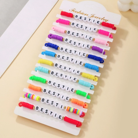 Polymer Clay Alphabet Bracelets Colorful Bestie Friendship Jewelry Y2K Bohemian Stackable Accessory For Women Girls