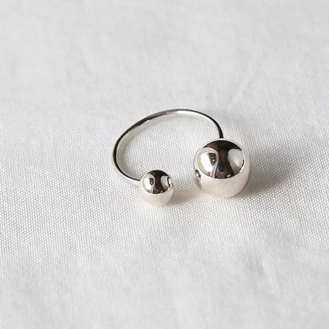 Minimalistischer Ring Aus 925 Sterling Silber Offen Verstellbar Mit Doppelten Perlen Poliert Geometrischer Schmuck